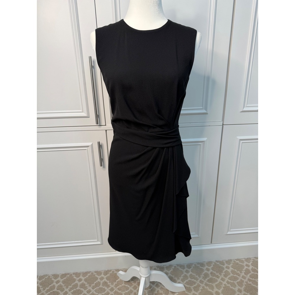 Max Mara Sheath Dress Women Black Excellent Ruffle Side Gathered Crepe Italy